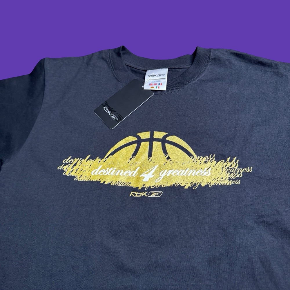 Reebok T Shirt Medium Black Destined 4 Greatness Basketball Graphic Logo NWT